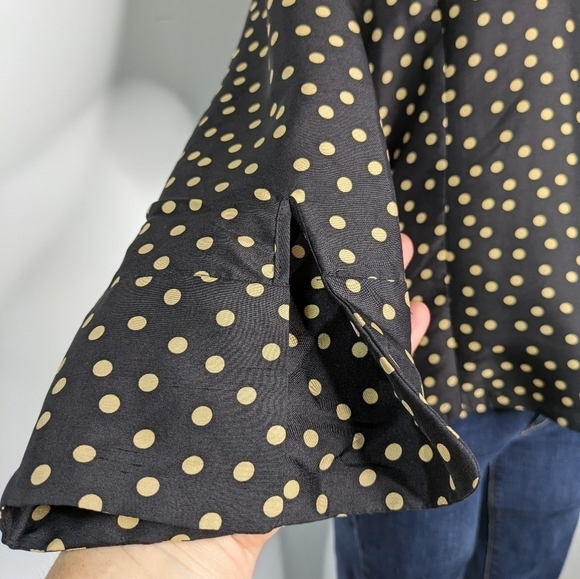 LSL black brown polka dot 2/3 sleeve button up silk shirt L - Picture 4 of 7